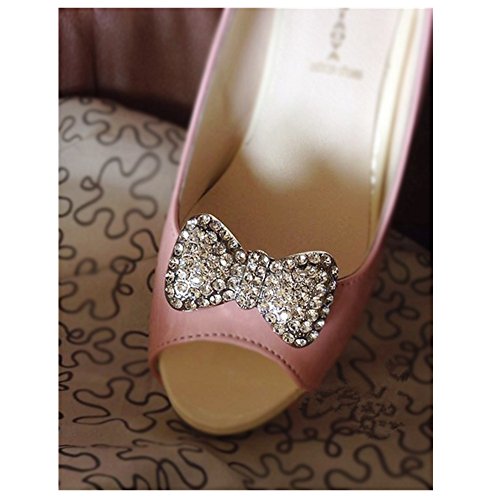 Douqu Rhinestone Crystal Pearl Silver Gold Bow Wedding Bridal High Heel Shoe Clips Removable Shoe Charms-2 Pcs (Silver Rhinestone)