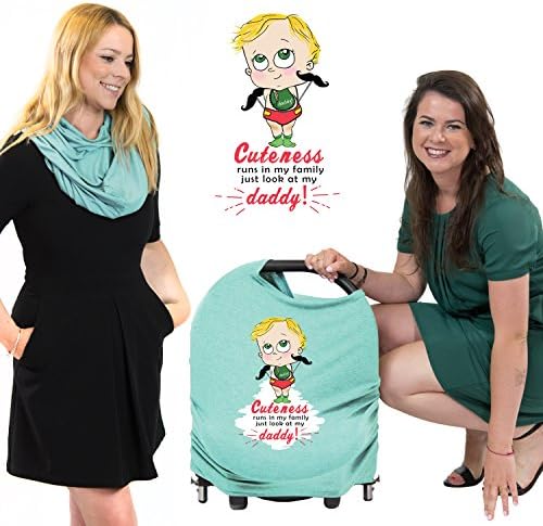 Stretchy Carseat Canopy- Nursing Breastfeeding Cover Scarf ,stroller,Shopping Cart, Stroller,Best COOl DESIGN and COMIC PRINTS gift for Mommy and Daddy -cozy cover for car seat (Turquoise)