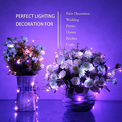 BINZET LED String Lights, 6.5ft 20 LEDs Waterproof Purple 3xAA Battery Powered Flexible Copper Wire Fairy Light for Bedroom, Garden, Patio, Party, Home, Seasonal Holiday Decoration - Thumbnail 3