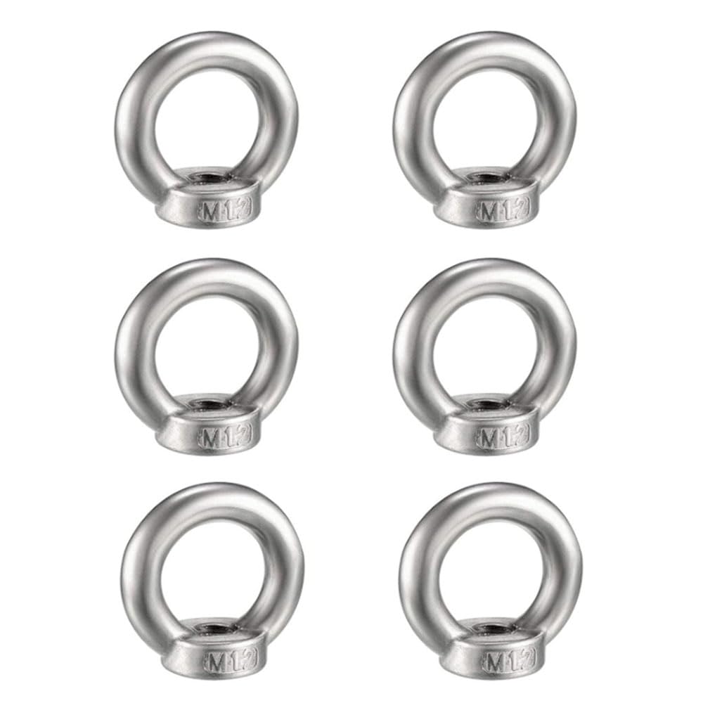 6Pcs M12 Ring Nut Lifting Eye Nut Lifting Ring Eye Bolt Female Threaded Eye Screw Bolts Fastener Hardware Eyebolt for Lifting Accessories Plain carbon steel