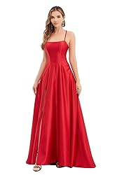 Women's satinprome Dress Long Train Side Slit Satin