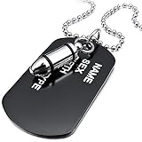 INBLUE Men's Alloy Pendant Necklace Silver Tone Black Bullet Dog Tag Army Name Tribal 27 Inch Chain