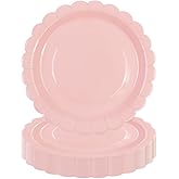 Xjoviative 50 Pcs Pink Paper Plates 7 Inch, Scalloped Paper Plates Disposable Cake Dessert Dinner Plate for Birthday Baby Shower Wedding Party Decorative Supplies (Pink, 7 INCH)