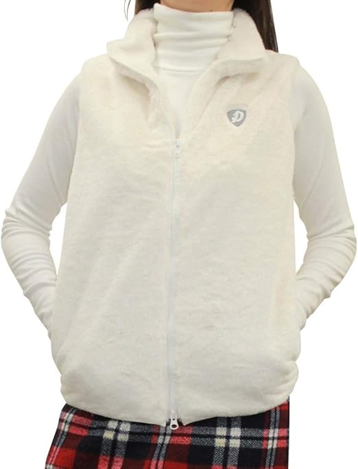 Amazon 75 Ll 刺繍入りファーベスト Ll ホワイト デルソル ゴルフ 大きいサイズ ゴルフウェア レディース ベスト 通販