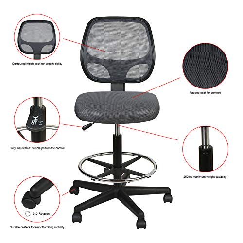 LUCKWIND Office Drafting Chair Mesh Armless Task Ergonomic Lumbar