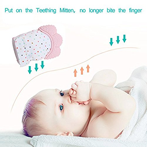 EGLAF Pink Teething Mitten is Teether That Stays on Baby's Hand for Self-Soothing Pain