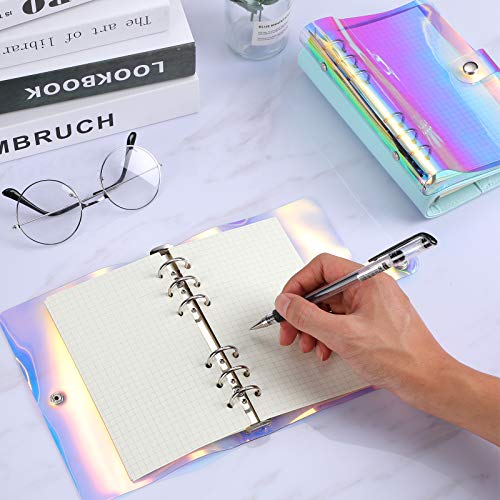 6 Pieces Rainbow Clear Notebook Binders 6Ring Planner Binder Soft PVC Binder Transparent A6