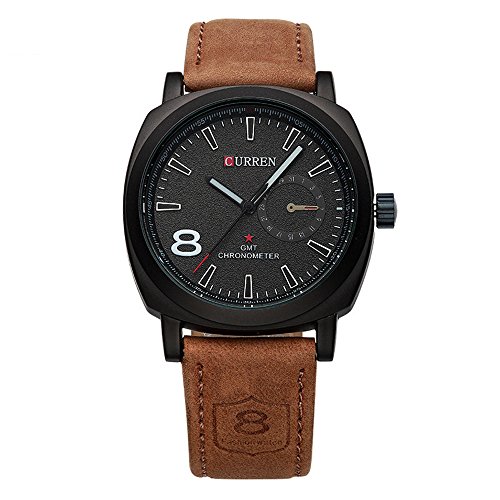 Curren Luxury Men Quartz Luminous Watch Fashion Sport Leather Strap Wristwatches (Black)