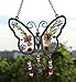 KY&BOSAM Gifts for Grandma Butterfly Suncatcher with Pressed Flower Wings and a Silver Grandma Heart Charm - Stain Glass Panels Grandma Gifts Wind Chime - Mothers Day Birthday Christmas