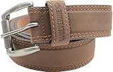 Men's Brown Double Topstitched Roller Buckle Belt, Dark Brown+34
