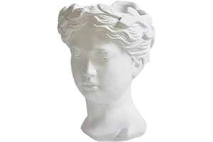 RUNROTOO Vintage White Resin Head Flower Planter Pot Greek Goddess Statue Vase for Dry Flower Arrangement