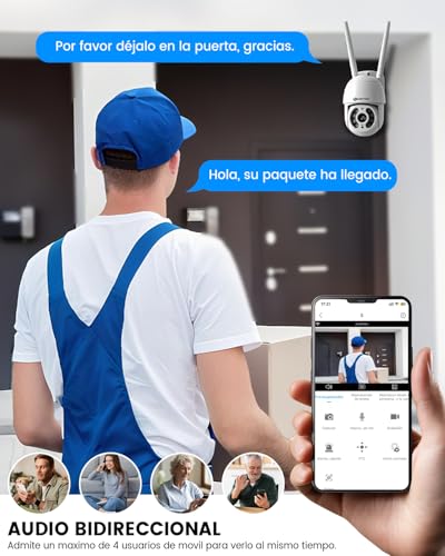 E T EASYTAO | Cámara de Seguridad Exterior WiFi, ICsee O Tris Home App, 2MP Pan&Tilt 360 Grados, Mini PTZ Cámara Inalámbrica Exterior con Visión Nocturna con Audio Bidireccional
