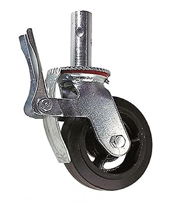 Albion 14MR08201SSSC 8" Diameter Rubber on Iron Core Wheel Scaffolding Swivel Stem Caster with Total Lock Brake, Roller Bearing, 3-7/8" Stem Length, 600 lb. Capacity