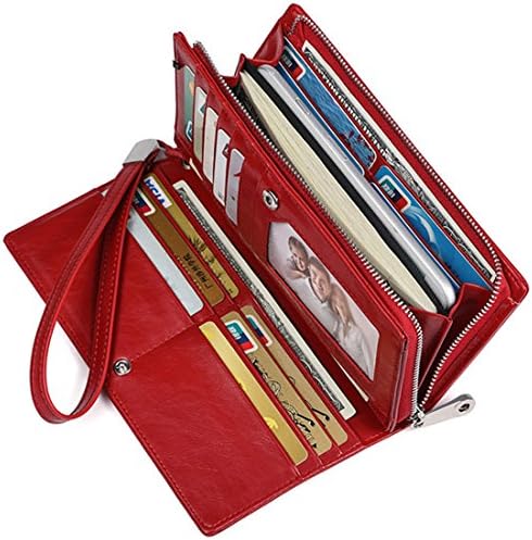 JEEBURYEE Womens Wallet RFID Blocking Genuine Leather Zipper Wristlet Clutch Purse