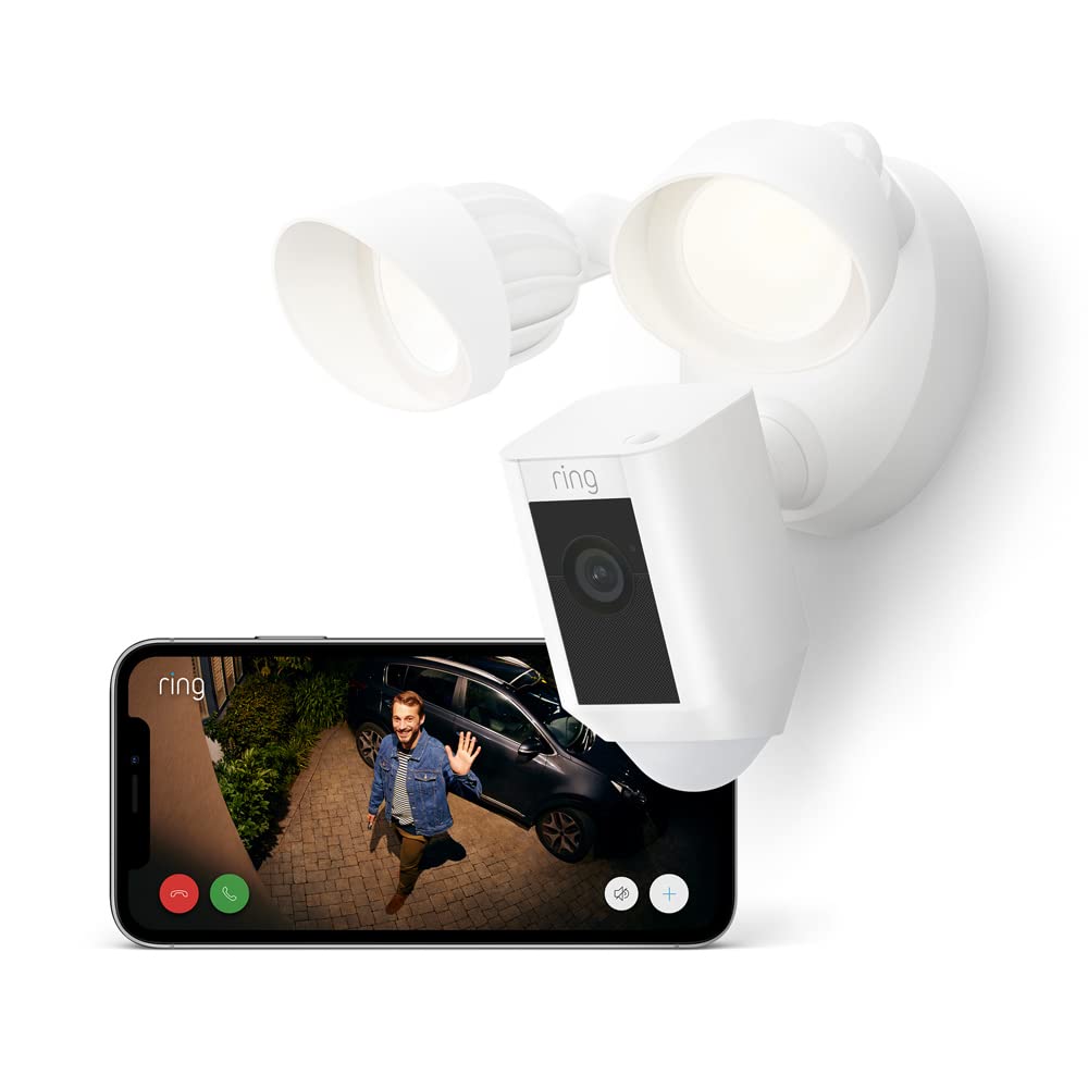 Ring Caméra Floodlight Plus filaire (Floodlight Cam Wired Plus)| Caméra de surveillance extérieure wifi, vidéo HD, projecteurs LED, sirène, fonctionne avec Alexa | Essai Ring Home gratuit 30 j.