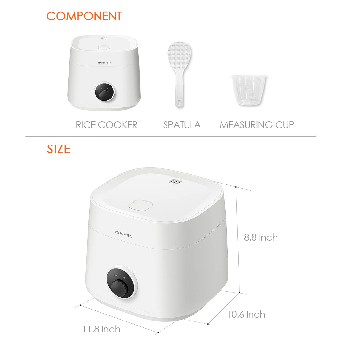 [CUCHEN] CRE-D0601W | Rice Cooker 6 Cup (Uncooked) (1.14 quarts): 6 person serving/per use | Warmer | Detachable Clean Cover | Nonstick Inner Pot | White, Multi Cooker Function
