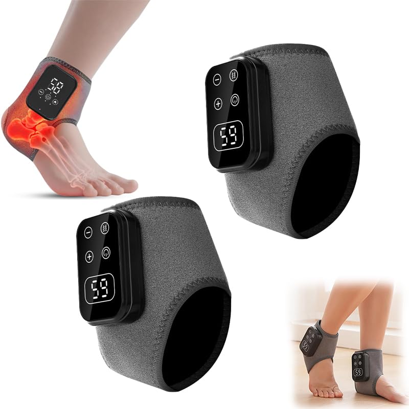 Photo 1 of 2Pcs Ankle Massager, Rechargeable Foot Massager Heated Wrap | Relieve Ankle Discomfort, 5 Vibration Modes & 5 Heat Level (Grey)