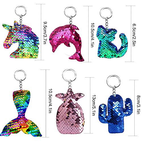 Hicdaw Flip Sequin Keychains, 30PCS Keychain for Unicorn Mermaid Tail Cat Cactus Fish Shape Key Ring Bag Decorations Gift for Kid Party Supplies