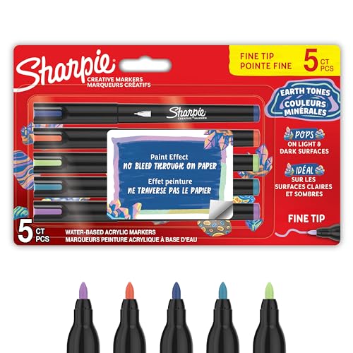 Sharpie Creative Marker Acrylic Paint Pens | Earth Tones | Fine Tip Water-Based Paint Markers | No-Bleed Ink Writes on Most Surfaces | Crafting & Art Supplies | Assorted Colours | 5 Count