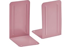 Acrimet Steel Metal Bookends for Shelves, Heavy Duty, for Large Books, 6 7/8" Tall X 4" Wide X 4 1/2" Deep, Pink Colored, 1 Pair