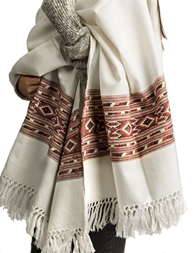 100% Lambswool Women Oversized Large Scarf Shawl White Cream Winter Camp Blanket