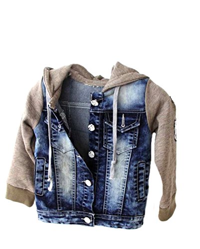 XQS Fashion Kids Boy Denim Splicing Button Hoodie Jacket Coats 5y blue