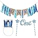 TiiMi Part 1 st Birthday Banner Cake Topper Crown Decorations Set for Baby Boy Garland Ribbon Decoration Baby Shower Bunting Burlap Highchair Celebration Tool