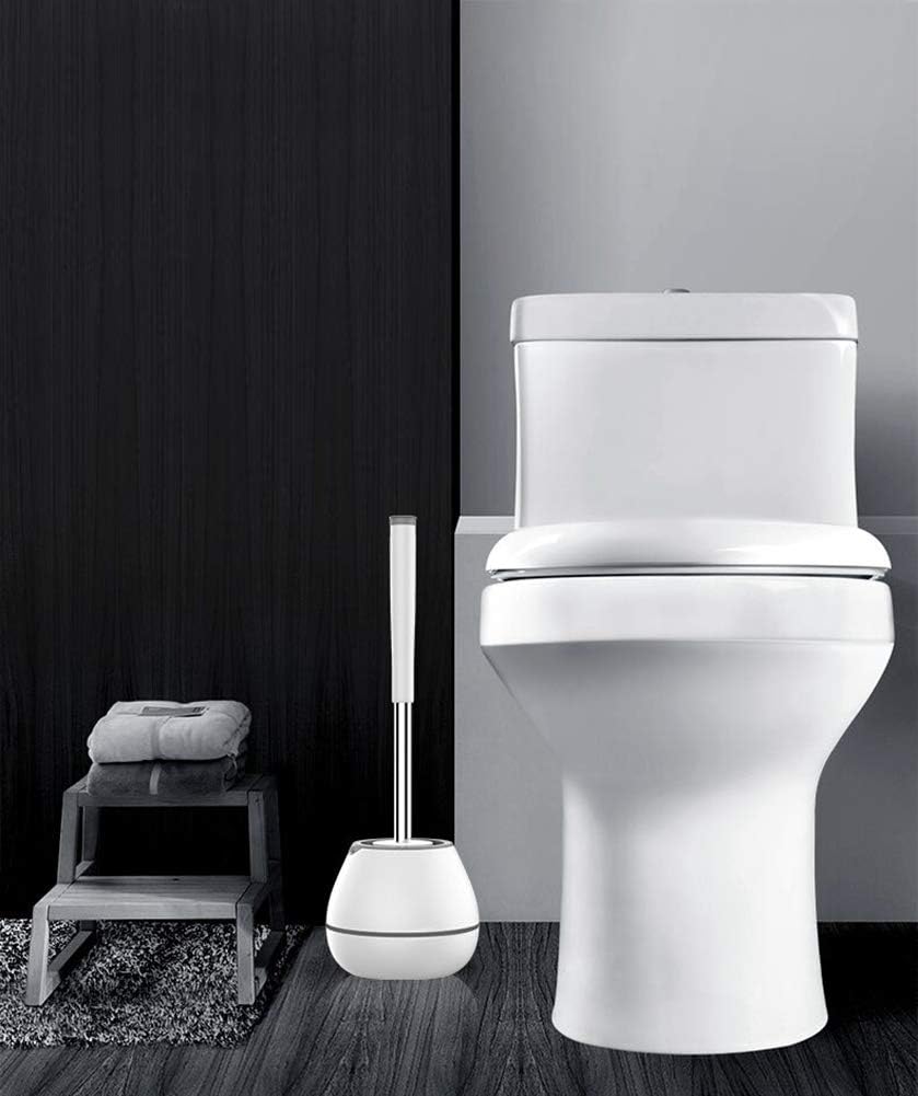 BOOMJOY Toilet Brush and Holder Set, Silicone Bristles Bathroom Cleaning Bowl Brush Kit with Tweezers - White: Kitchen & Dining