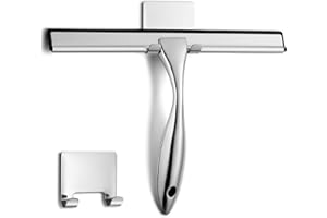 NETANY Shower Squeegee, 14-Inch Silver Squeegee, All-Purpose Stainless Steel Squeegee for Bathroom, Shower Doors, Mirrors, Tiles and Car Windows - 100% Streak Free