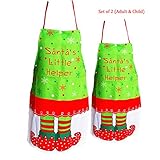 Laza 2PCS Christmas Aprons with Xmas Elf Pattern for Adult and Child, Xmas Kitchen Decoration