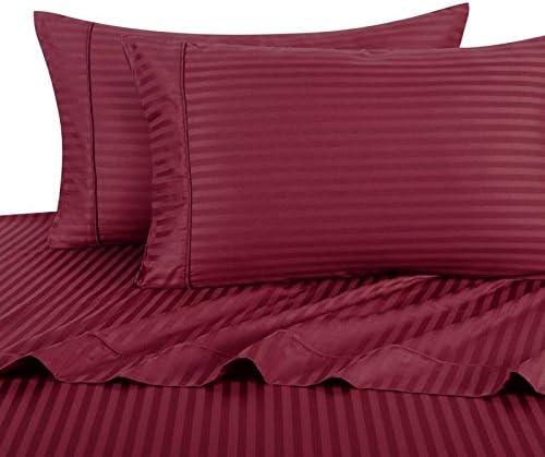 Deluxe’ Striped Bed Sheet Set 100 Percent Egyptian Cotton Fine Single Yarns 1000 Thread Count Features Indulgently Soft Surface with a Lovely Sheen!! Set includes Fitted, Flat and Pair of Pillow Cases. Deep Pocket Fitted Sheet up to 18 Inches (Olympic Queen, Burgundy)