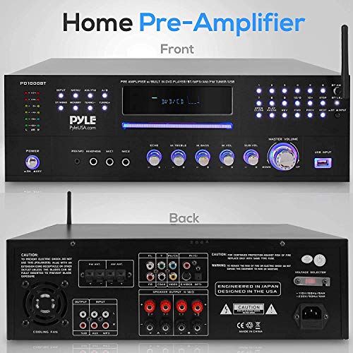 4 Channel Pre Amplifier Receiver 1000 Watt Rack Mount Bluetooth Home