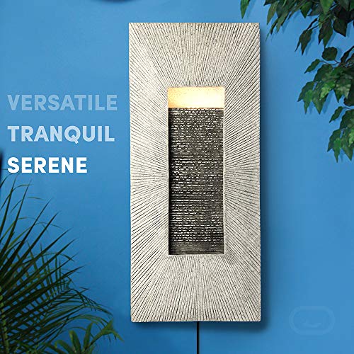 Rectangle, Indoor/Outdoor Wall Fountain 24” x 11” | Handcrafted Natural Stone Look with LED Lights, Adjustable Speed, Calming Waterfall Sounds | Made with Polyresin Material (Tan)