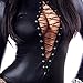 YeeATZ Women Sexy Black Wet Look Bandage Lace Up Front Long Sleeve Bodysuit