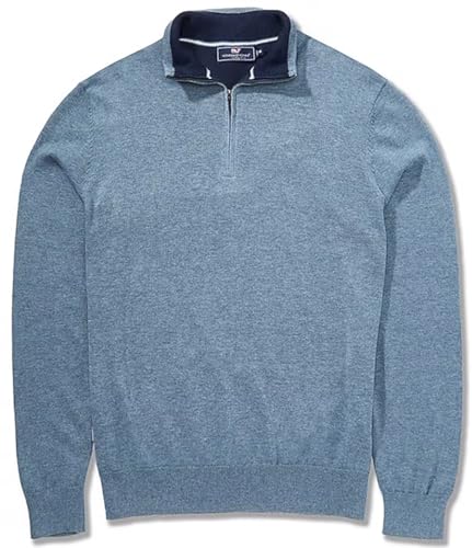 vineyard vines Boathouse Tipped Quarter-Zip Sweater, Blue Mirage, M