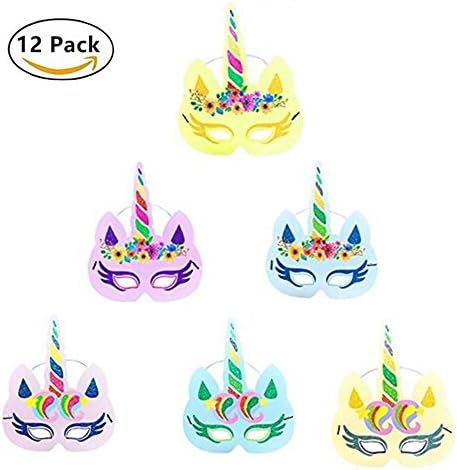 Unicorn Party Supplies Kids Party Masks Rainbow Birthday Masks Kids Unicorn Party Favors Birthday Decoration Supplies(12PCS)