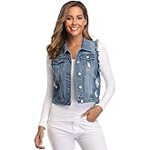 MISS MOLY Women Denim Vest Sleeveless Jean Vest with Chest Pockets