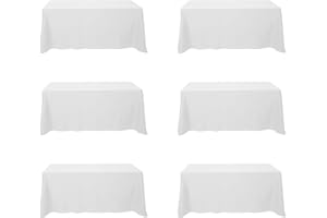 BRILLMAX 6 Pack White Tablecloths for 6 Foot Rectangle Tables 90 x 132 Inch - 6ft Rectangular Bulk Linen Polyester Fabric Washable Long Clothes for Wedding Reception Banquet Party Buffet Restaurant