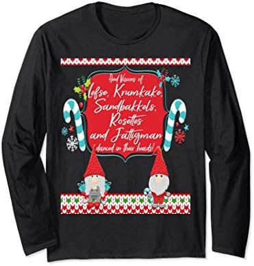 Unisex And Visions of Lefse...Norwegian Nisse Long Sleeve T-shirt 2XL Black
