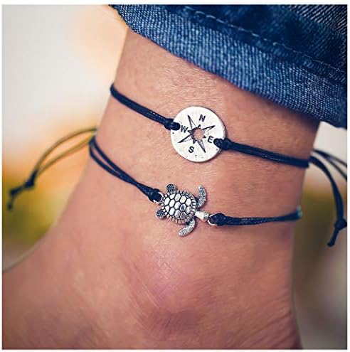 Fdesigner Boho Anklets Bracelet Woven Turtle Chain Foot Jewelry for Beach Party Casual (Style Ⅱ)