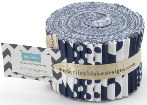 Riley Blake BASICS VARIETY NAVY Rolie Polie 24 2.5 inch Jelly Roll Strips Quilt Fabric RP-21-24