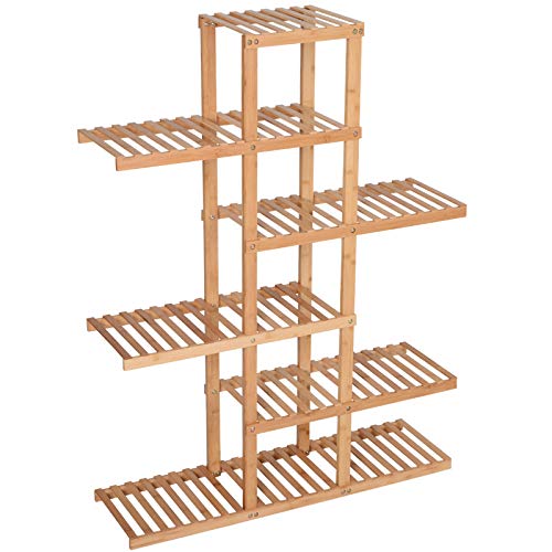 HOMCOM Bamboo Wood Plant Stand Slat Shelf Flower Pots Holder Bathroom Display Rack Utility Storage Shelving Unit Slatted