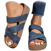 Women's Platform Slide Sandals Flat Open Toe Slippers Casual Slip on Hollow Out Comfortable Arch Support Lightweight Sandals for Beach Outdoor Walking