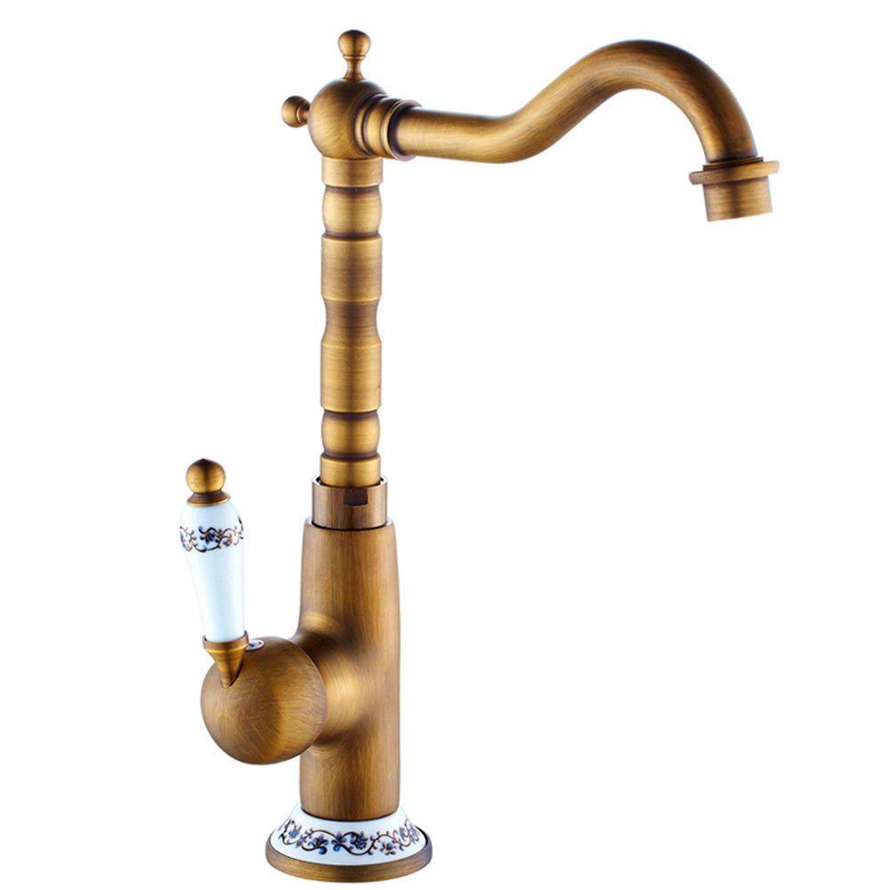 MEIBATH Mixer Kitchen Brass Vintage Antique Antique Hot Cold Tap Kitchen Basin with Swivel Spout Tap Sink