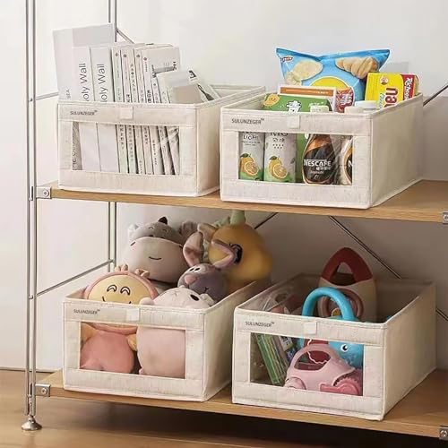 SULUNZEGER Drawer Organiser, 2 Pack Stackable Clothes Storage Box with 1 Pack Foldable Metal Closet Organizer Rack, Wardrobe Bag for Cupboard Cabinet Home Storage, (Beige) (1 set)
