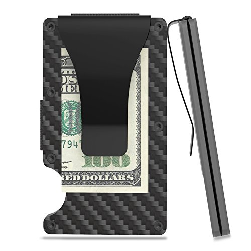 Slim Wallet Money Clip, Minimalist Carbon Fiber RFID blocking Credit Card Holder Front Pocket Wallet Business Bank Card Holder for Men and Women (Carbon Fiber)