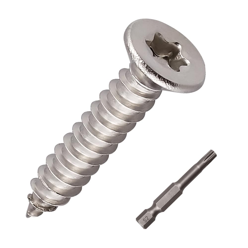 Photo 1 of #8 x 5/8" (100 Pack) Torx Flat Head Sheet Metal Screws, Stainless Steel 304 (18-8), Countersunk Head Self Tapping Screws for Wood & Metal, Include Torx Drive Bit