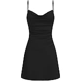 CIDER Womens Cowl Neck Ruched Lace Back Sleeveless Dresses Spaghetti Strap A Line Semi Formal Party Club Dress