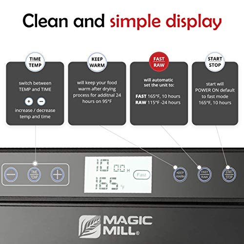MAGIC MILL Professional Food Dehydrator, 7 Drying Racks Multi-Tier Food Preserver, Digital Control BUNDLE BONUS 2 Fruit Leather Trays, 2 Fine Mesh Sheets, (Renewed)