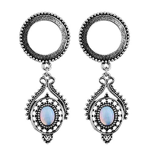 Huacan Flesh Tunnel 6mm -16mm, Ear Tunnels Stainless Steel Screwd Fashion Dangle Gemmed Opal for Men/Women 2pcs(2ga-5/8'')
